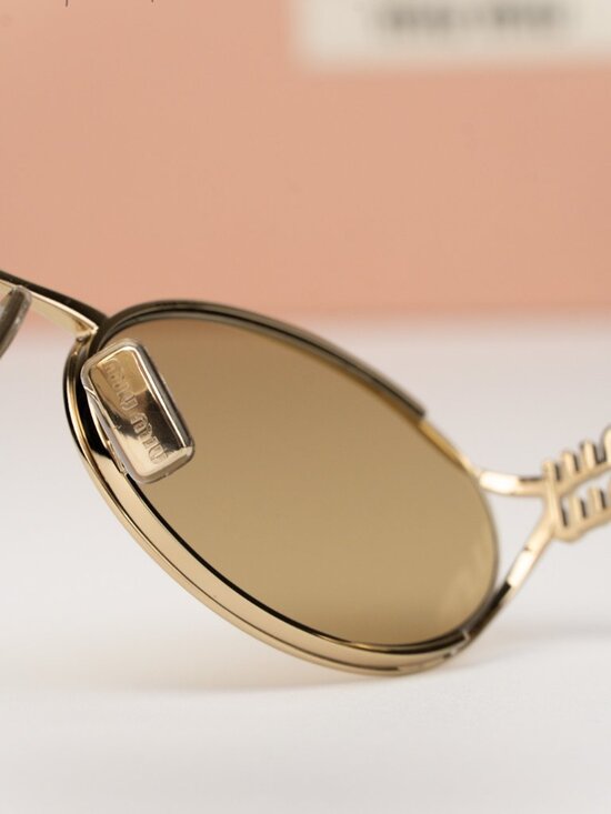 Miu Miu Women Sunglasses LOGO Pale Gold Yellow Oval MU52YS ZVN10R NEW AUTHENTIC main image 4